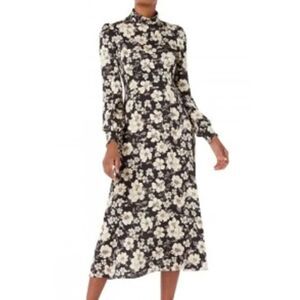 NWOT GOAT Goldfinch Camelia-print Crepe Midi Dress In Black Sz. 4
